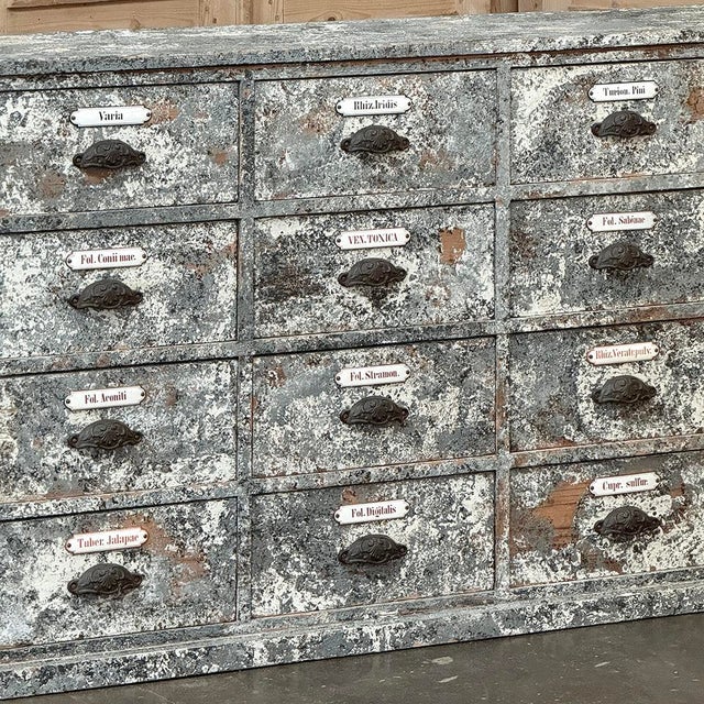 Early 20th Century Antique Apothecary Cabinet ~ Credenza in Distressed Painted Pine For Sale - Image 5 of 18