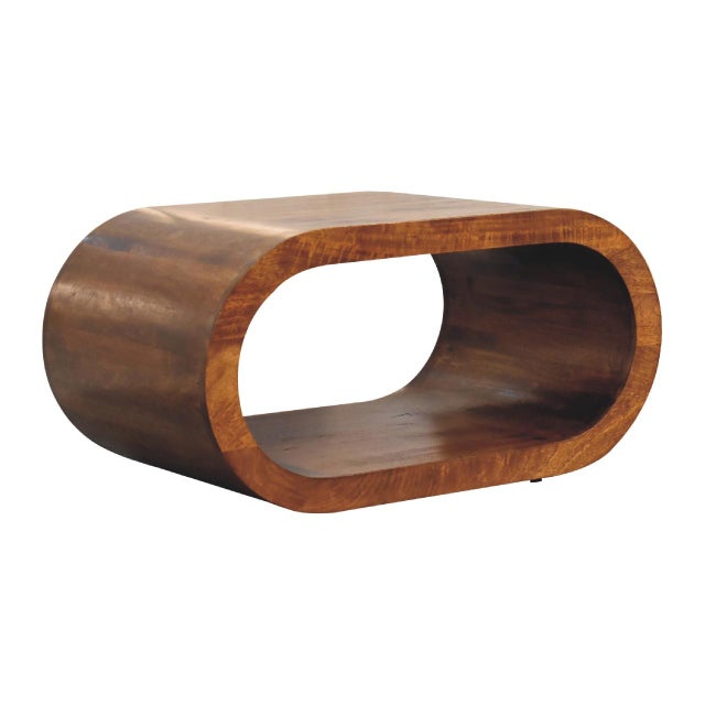 Chestnut-Finish Mango Wood Curved Coffee Table For Sale - Image 4 of 8