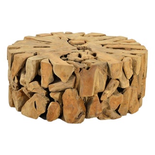 Organic Modern Round Teak Root Coffee Table For Sale