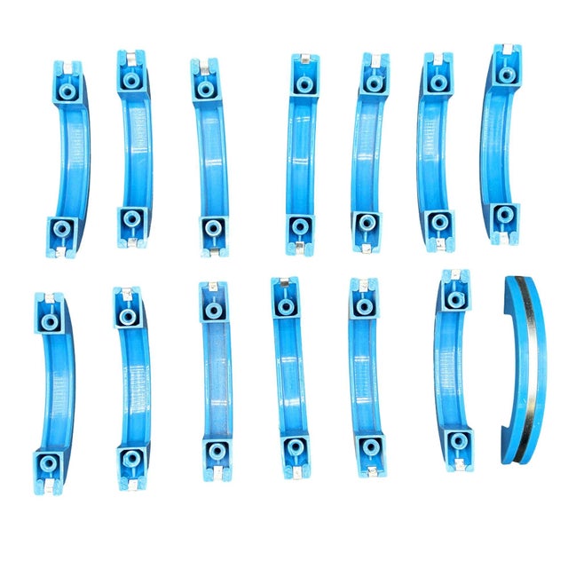 Plastic 1930s Art Deco Ocean Blue Bakelite Drawer Pulls W/ Chrome Strip, Set of 15 For Sale - Image 7 of 7