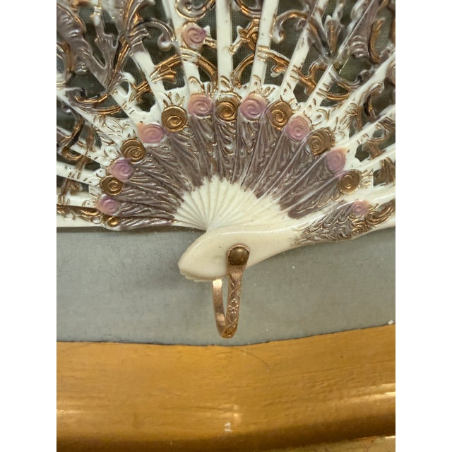 Antique Hand-Painted Ladies Hand Fan, Framed For Sale - Image 4 of 12