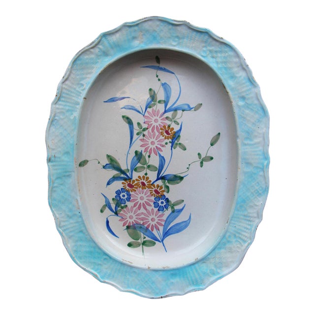 Antique Portuguese Wall Platter Depicting Flowers For Sale