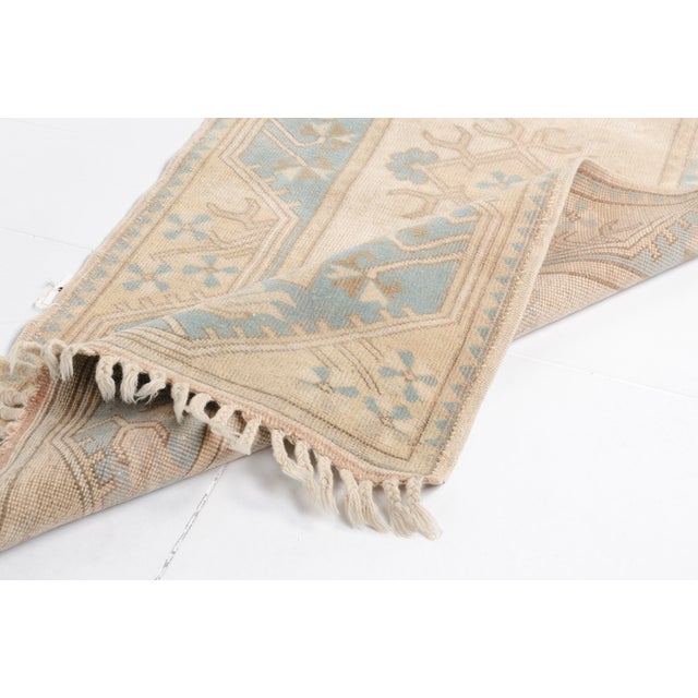 Textile Mid 20th Century Muted Cream & Soft Aqua Floral Rug For Sale - Image 7 of 10