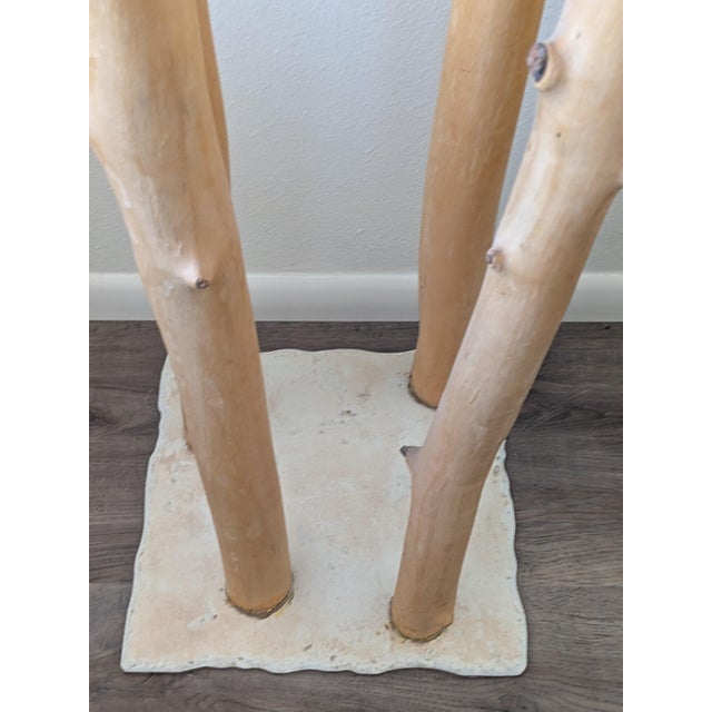 Cabin Custom Handcrafted Sandstone and Peeled Tree Limb Plant Stand For Sale - Image 3 of 5