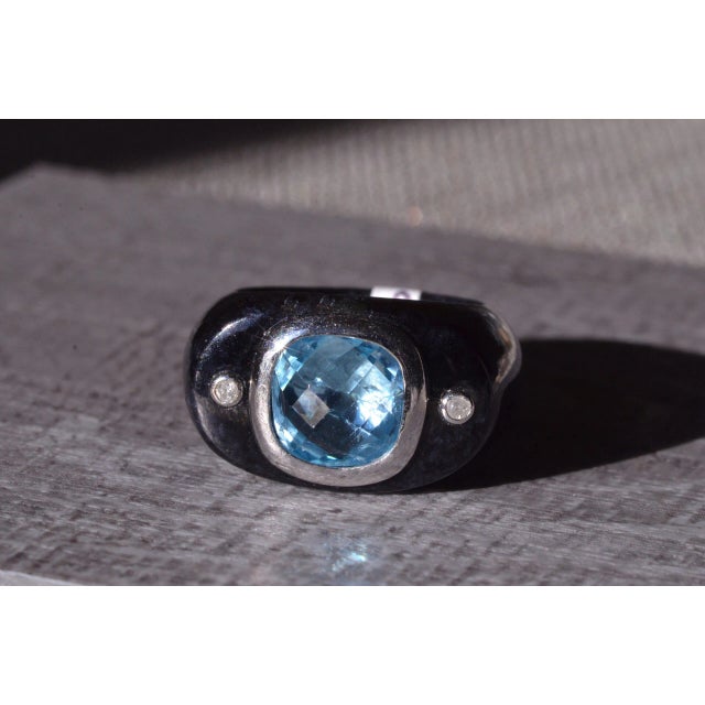 The Saratoga Interesting Hard-stone Ring with Blue Topaz &amp; Diamonds. Modern and unique this ring features a...