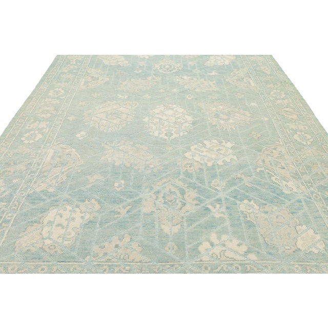 Modern Modern Oushak Style Hand-Knotted Area Wool Rug – Seafoam & Ivory 9x12 For Sale - Image 3 of 11