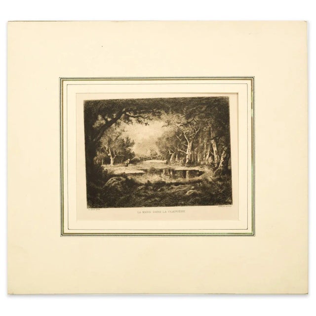 La Mare dans la clairière is an original etching realized after a painting by Narcisse Diaz de la Pena in 1880 ca. Signed...