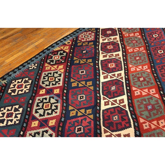 Striking Multicolor Ground in a Dynamic Pattern Antique Over-Size Caucasian Flat-Weave Rug For Sale - Image 4 of 5