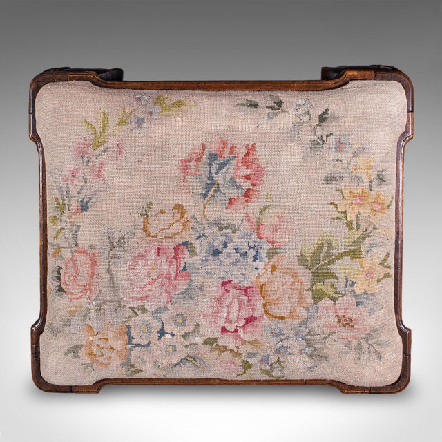 Wood Antique Queen Anne Revival Dressing Stool, English, Needlepoint, Victorian, 1870 For Sale - Image 7 of 10