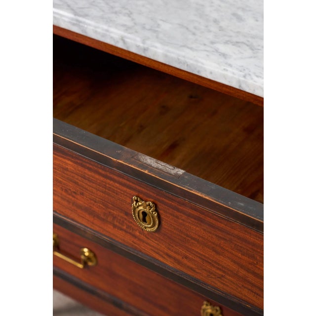 Louis XVI Period 18th Century French Commode With White Marble Top + Ebony Banding (C. 1780) For Sale - Image 9 of 14