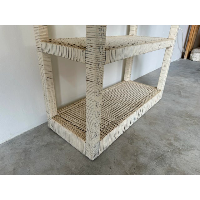 Wood 70's Vintage Coastal Wrapped Rattan Six - Tier Etagere For Sale - Image 7 of 12