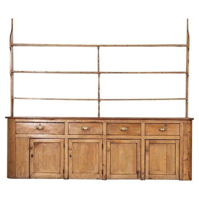 Large English Georgian Pine Dresser, 1820s For Sale