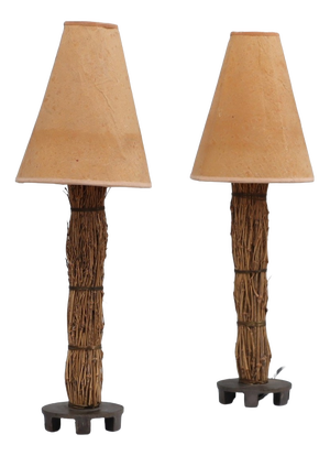 Italian Table Lamps in Raffia & Parchment, 1970s, Set of 2