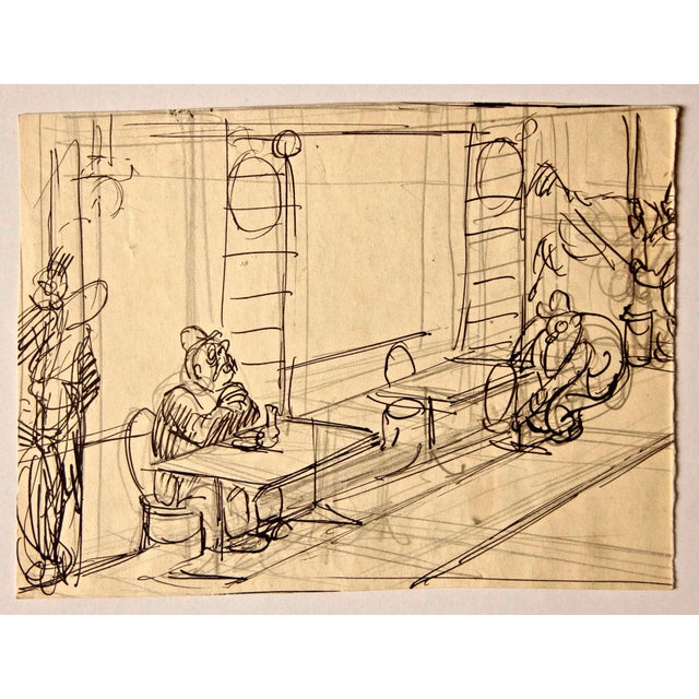 China ink and pencil drawing on paper. Not signed. Good condition. This piece is attributed to the mentioned...