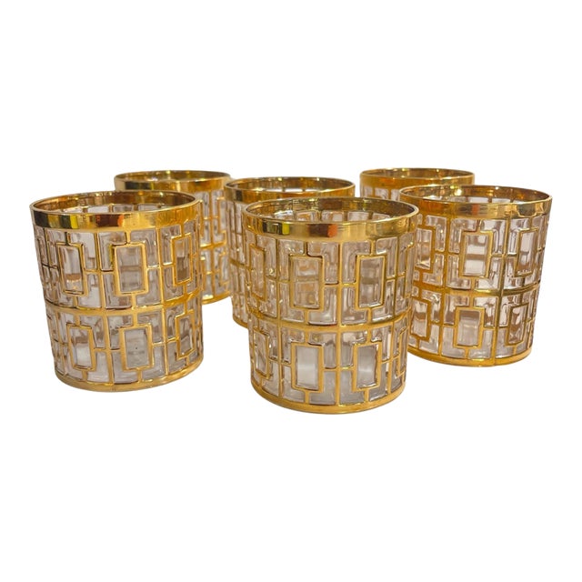 Vintage Imperial Glass Co “Shoji” Trellis Old Fashioned Whiskey Set of 6 For Sale