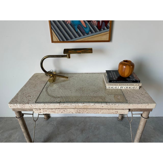 Vintage Organic Modern Fuax- Coral Stone and Metal Base Desk/ Sold For Sale - Image 4 of 12