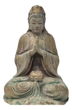 Fade Color Rustic Wood Sitting Bodhisattva Buddha Statue
