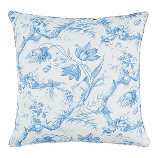 Schumacher Toile de Fleurs 22" Pillow in Delft For Sale