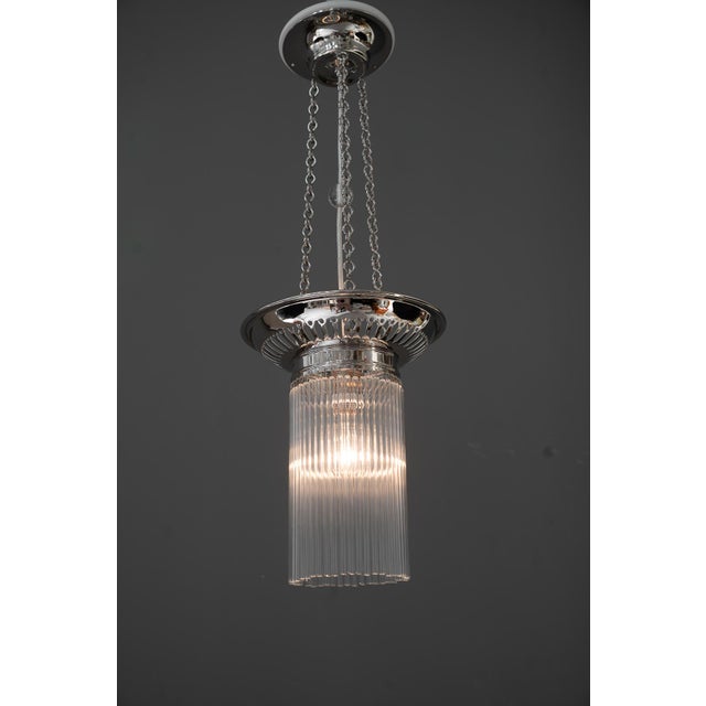 Vintage Nickel-Plated Ceiling Lamps with Glass Sticks, 1920, Set of 2 For Sale - Image 9 of 16