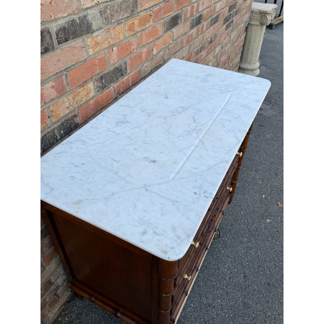 French Bamboo Chest of Drawers With Marble For Sale In Nashville - Image 6 of 12