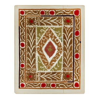 Suzani Table Cover - Beige Tribal Embroidery For Sale
