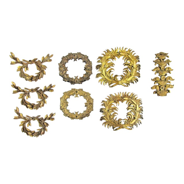 Set of Eight Antique French Gilded Bronze Ormolu Furniture Pediments For Sale