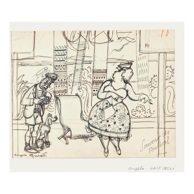 Angelo Griscelli, the Memory of the Festival, 20th Century, Original Drawing For Sale
