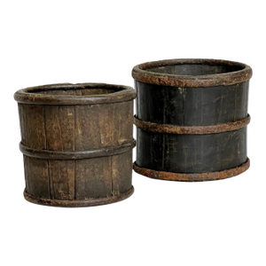 Pair of Rare Mini 19th Century Antique Chinese Wooden Buckets