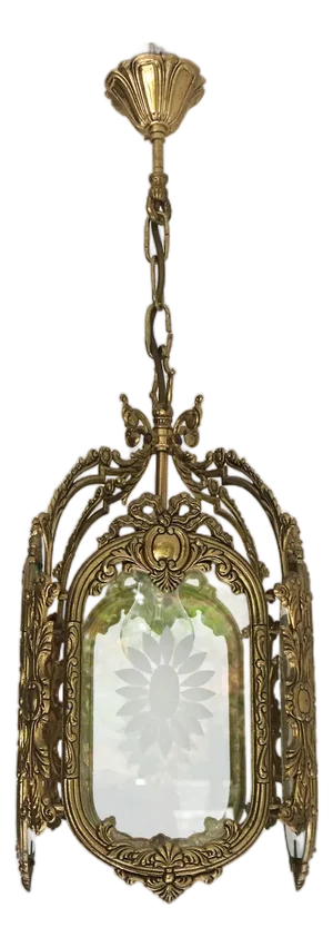 French Louis XVI Style Brass and Etched Glass Lantern, 1950s
