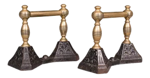 C.1880 Victorian Antique English Brass Iron Fireside Tool Rests Fire Dog- a Pair