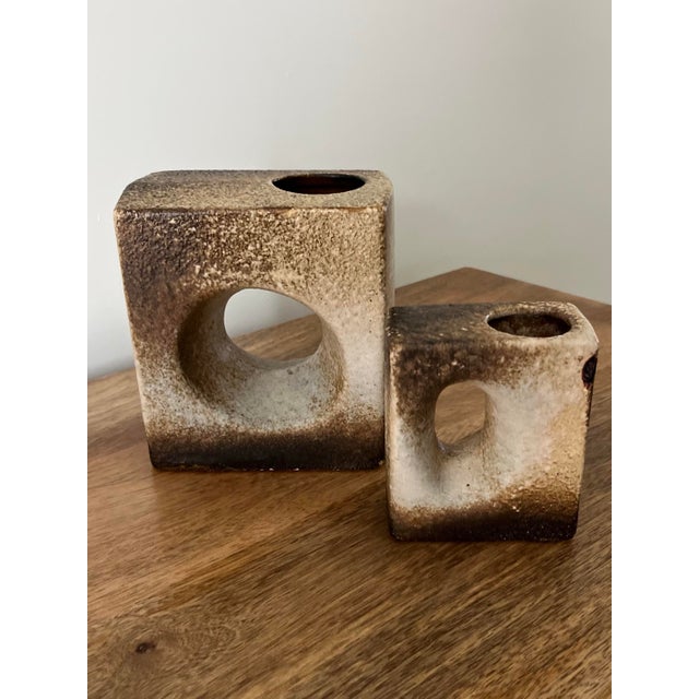 A gorgeous set of "fat lava" chimney vases by Marius van Woerden for Vest Keramiek from the 1970s. Measurements: 5.5x3.5x6...