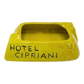 Vintage Hotel Cipriani Venezia Italy Ashtray Yellow Ceramic Catchall Dish For Sale