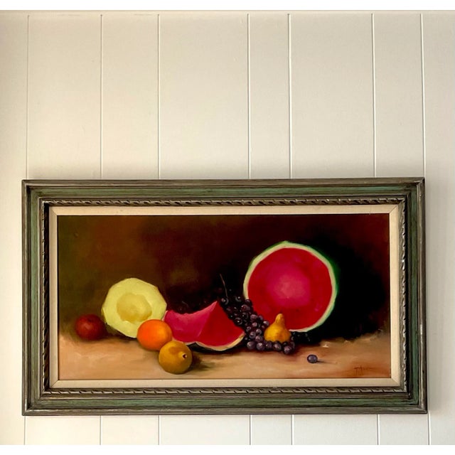 Boho Chic Vintage Signed Fruit Still Life Oil Painting on Canvas For Sale - Image 3 of 15