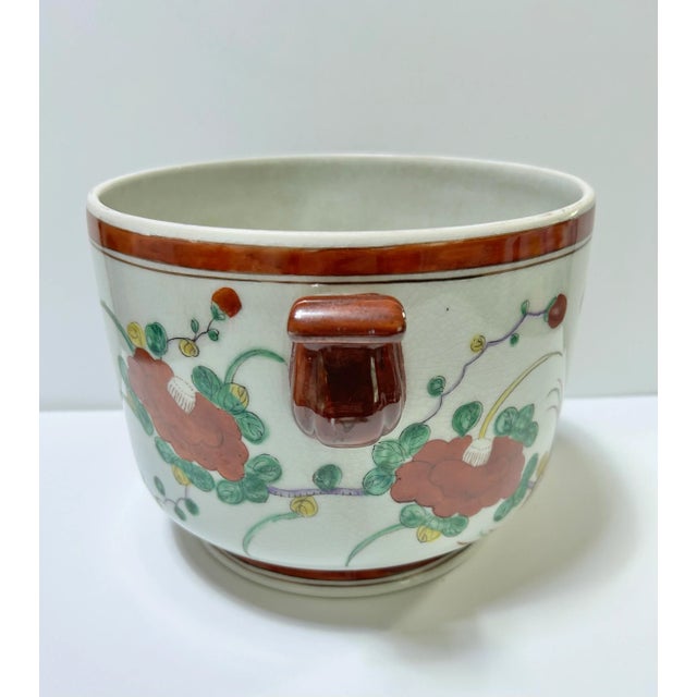 Vintage Chinoiserie Floral Cachepot Planter With Double Handles For Sale - Image 4 of 11