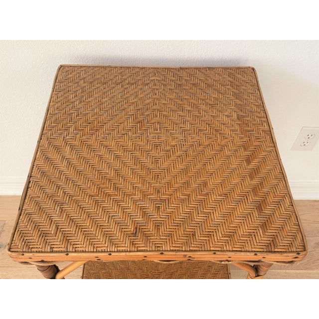 Wood Antique French Wicker, Rattan & Bamboo Side Table by Maison Perret Vibert For Sale - Image 7 of 13