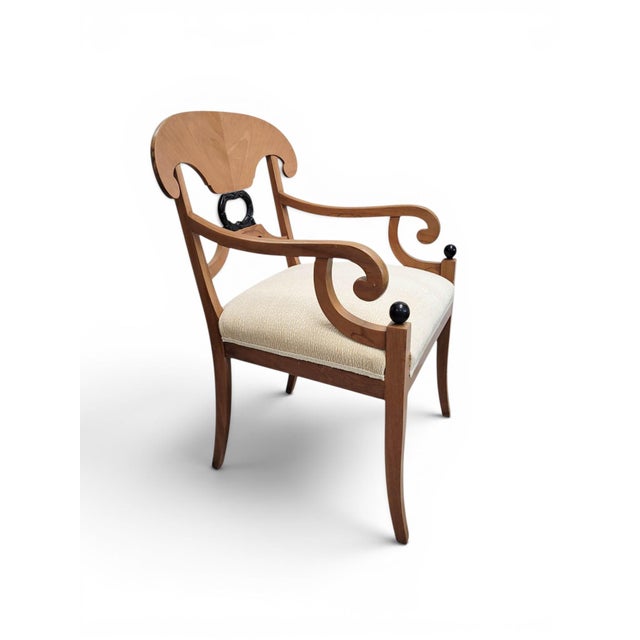 Early 20th Century Early 20th Century Pair of Biedermeier Style Satinwood and Ebonized Armchairs For Sale - Image 5 of 12