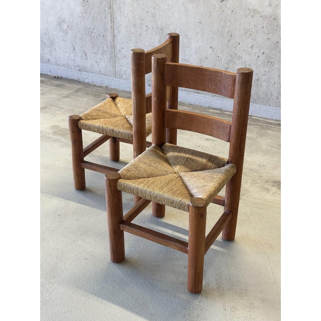 Mid-Century Modernist Wood and Rush Dining Chairs in the style of Charles Dudouyt, 1960s, Set of 2 For Sale - Image 6 of 16