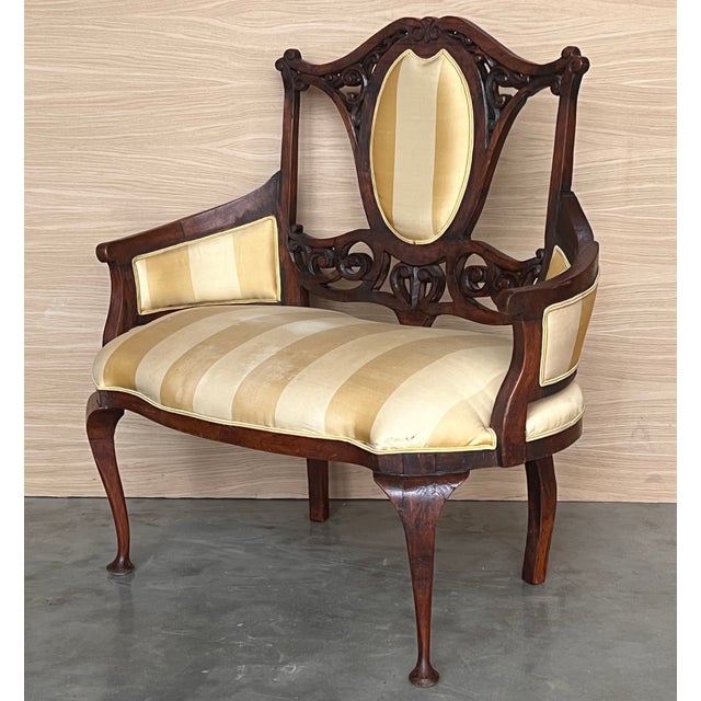 Wood Pair of Art Nouveau Large Armchairs in Walnut For Sale - Image 7 of 9