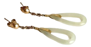 Vintage 10k Gold Jade Earrings Dainty Drop Dangle