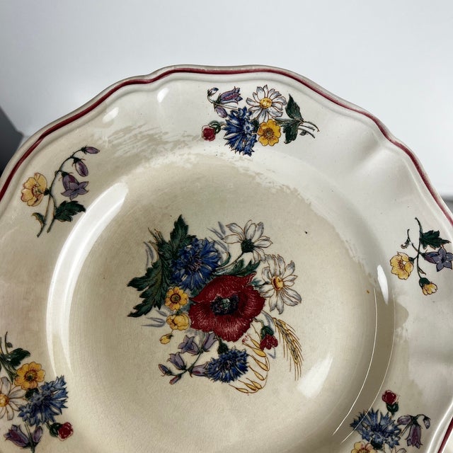 Cream 20th Century Flat Semi-Deep Agreste Plates from Sarreguemines, 1930s, Set of 6 For Sale - Image 8 of 11