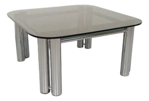 Vintage Space Age Italian Square Coffee Table in Smoked Glass and Chrome Metal, 1970s