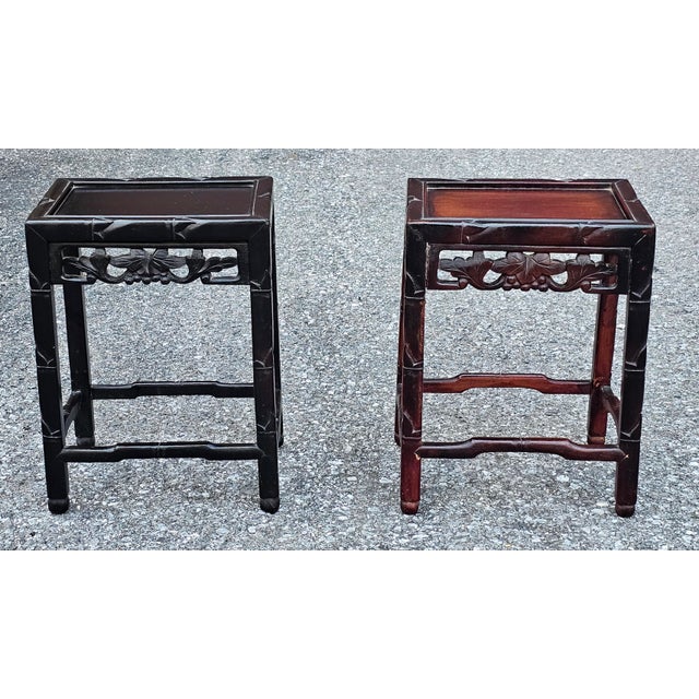Mid 20th Century Pair of Chinese Ming Style Dark Stained Side Tables For Sale - Image 5 of 12