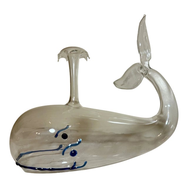 Vintage Murano Hand Blown Glass Whale Fish Liquor Wine Decanter Bottle Sculpture For Sale