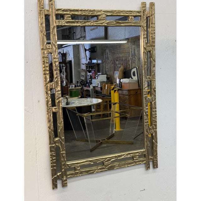 Angelo Brotto Angelo Brotto Sculptural Brass Mirror, Italy, 1970s For Sale - Image 4 of 9