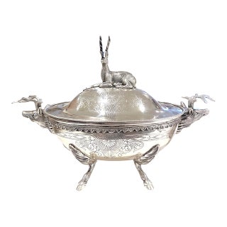 Silverplate Soup Tureen With Stag Motif Elk Deer Thanksgiving Victorian Style For Sale