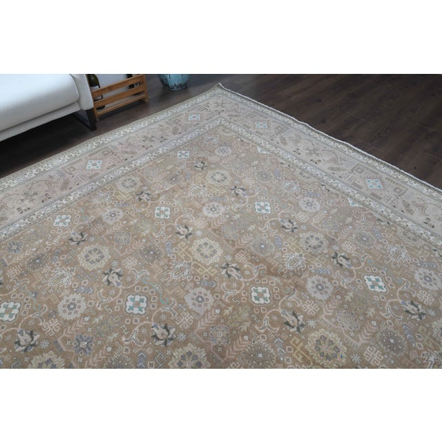 Textile 1970s Vintage Persian Handmade Wool Cotton Light Brown Area Rug For Sale - Image 7 of 11