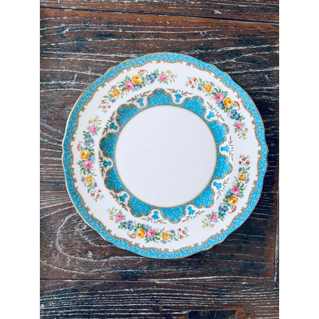 Crown Staffordshire Vintage Crown Staffordshire Lyric Tunis Blue Dinner Plates – Set of 6 – Fine Bone China England – 1930s–1950s For Sale - Image 4 of 9