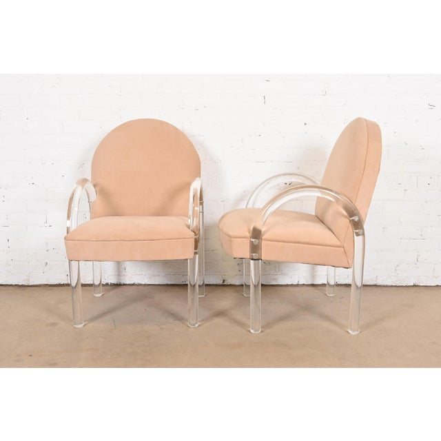Mid-Century Modern Leon Rosen for Pace Collection Modern Art Deco Lucite Waterfall Armchairs, Pair For Sale - Image 3 of 12