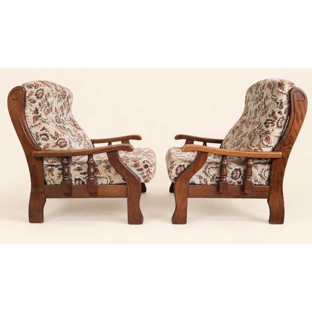 1970s Vintage Lounge Chairs in Wood and Floral Fabric, 1970s, Set of 2 For Sale - Image 5 of 11