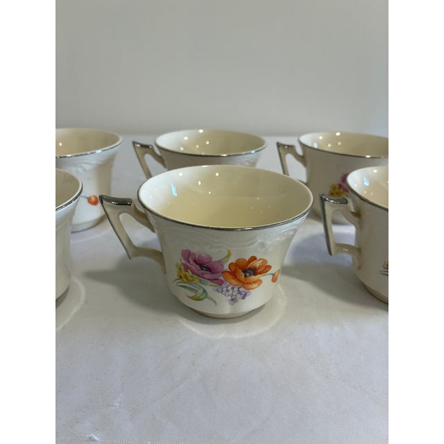 Vintage Ivory China Teacups With Platinum Trim and Poppy Motif, Set of 6 For Sale In Oklahoma City - Image 6 of 11